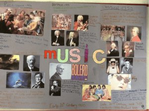 Year 4 end of topic poster about different musical eras